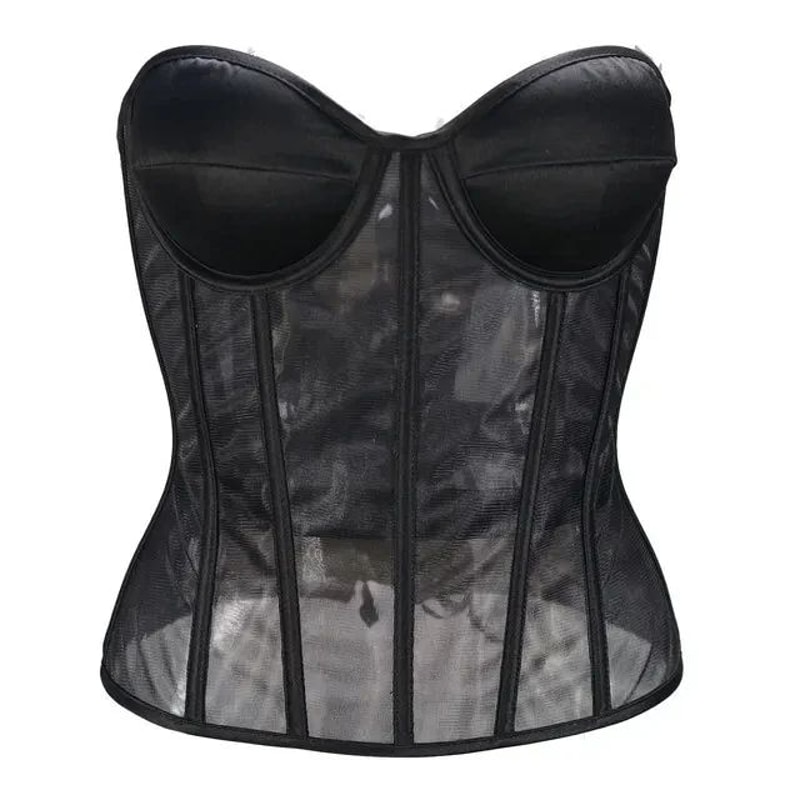 Womens Mesh Boned Corset Bustier PushUp Shaping Transparent Bodice For Waist Slimming Dress Outwe