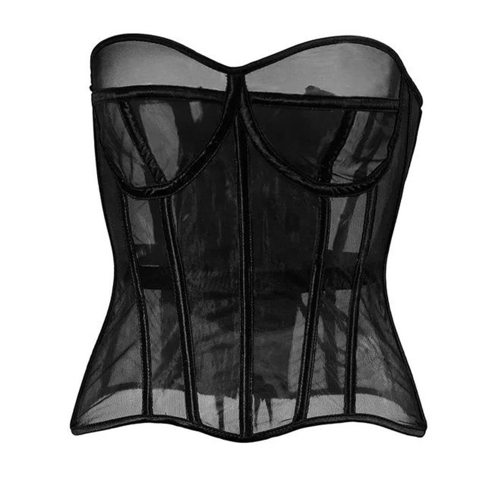 Womens Mesh Boned Corset Bustier PushUp Shaping Transparent Bodice For Waist Slimming Dress Outwe