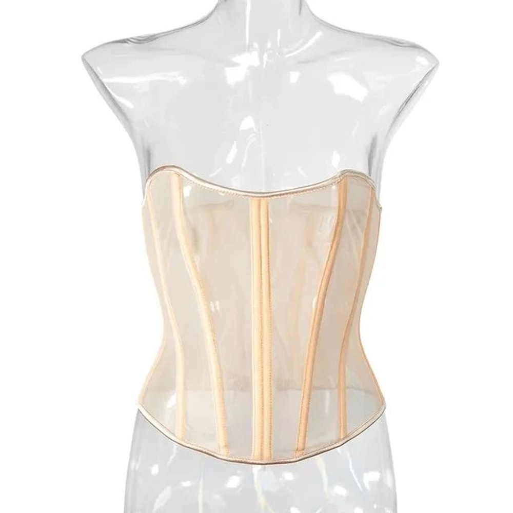 Womens Mesh Boned Corset Bustier PushUp Shaping Transparent Bodice For Waist Slimming Dress Outwe