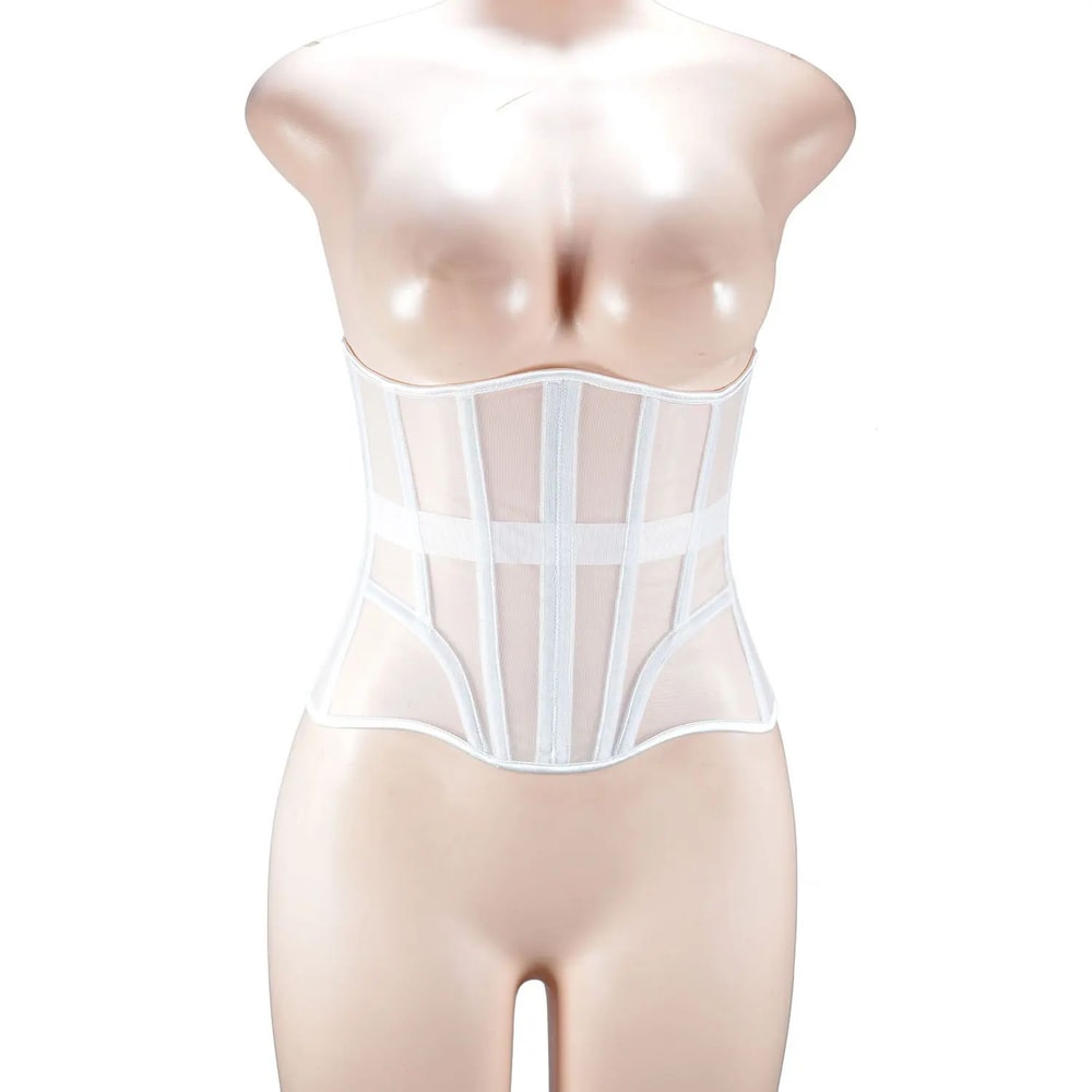 Womens Mesh Boned Corset Bustier PushUp Shaping Transparent Bodice For Waist Slimming Dress Outwe