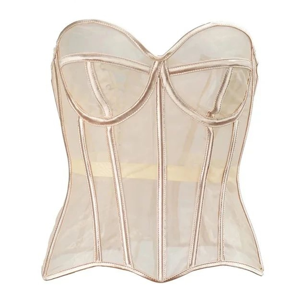 Womens Mesh Boned Corset Bustier PushUp Shaping Transparent Bodice For Waist Slimming Dress Outwe