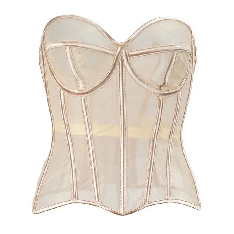 Womens Mesh Boned Corset Bustier PushUp Shaping Transparent Bodice For Waist Slimming Dress Outwe