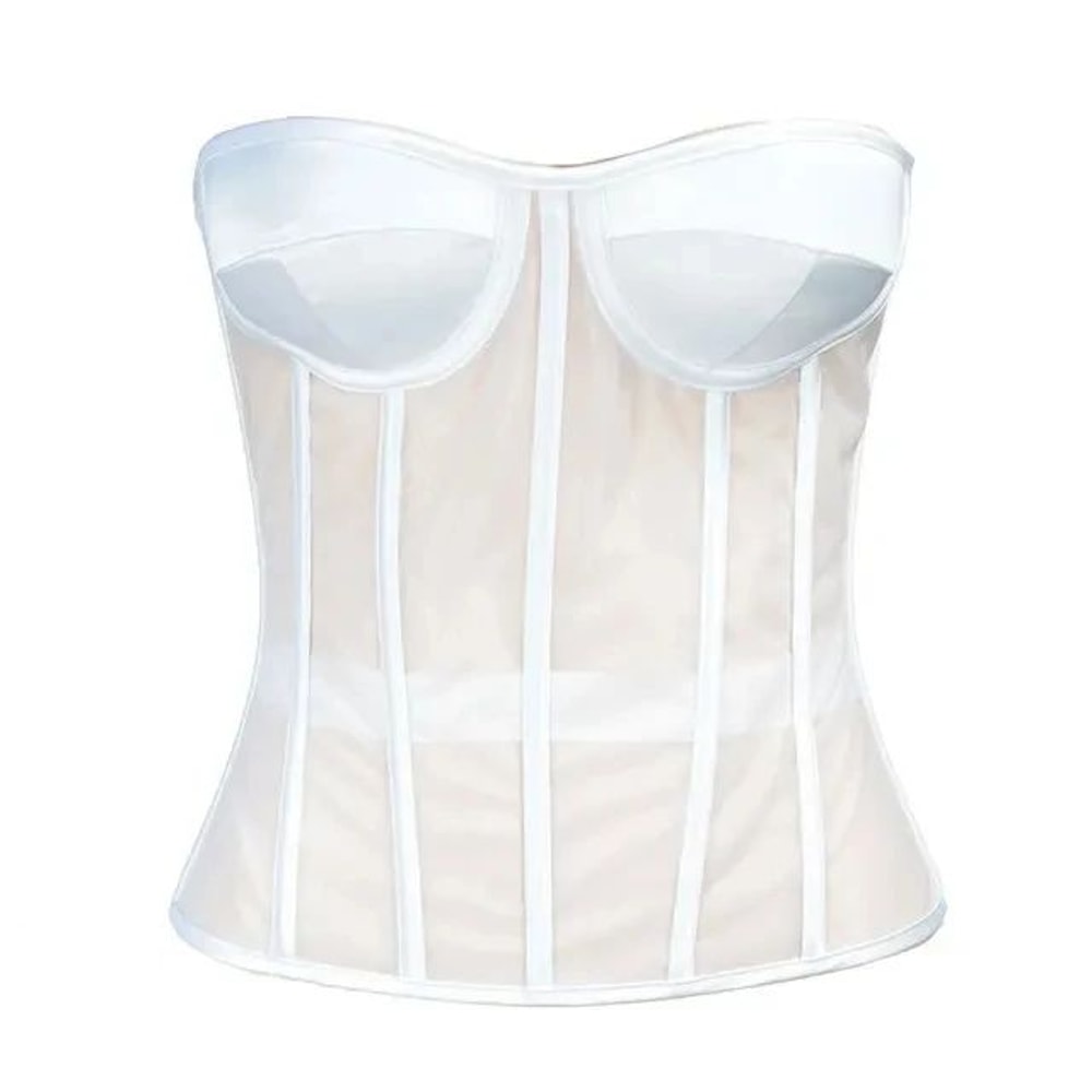 Womens Mesh Boned Corset Bustier PushUp Shaping Transparent Bodice For Waist Slimming Dress Outwe