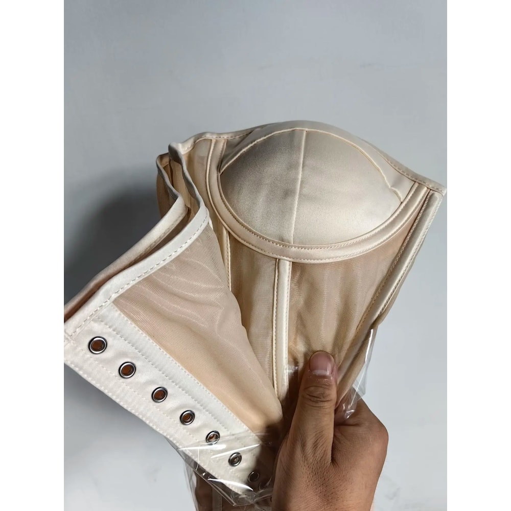 Womens DoubleLayer Mesh Abdominal Corset Bustier Steel Boned LaceUp Shaping Bodice With Bra For Dr 2