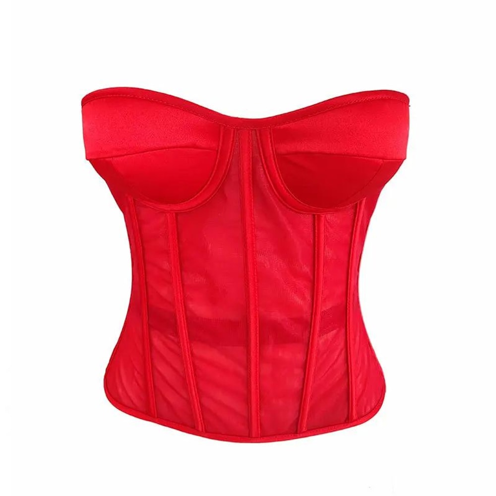 Womens DoubleLayer Mesh Abdominal Corset Bustier Steel Boned LaceUp Shaping Bodice With Bra For Dr 10