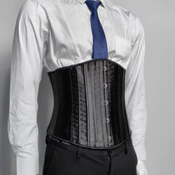 mens 26 steel boned corset waist trainer – lace-up medieval vintage abdomen control waist slimmer with 5 buckles