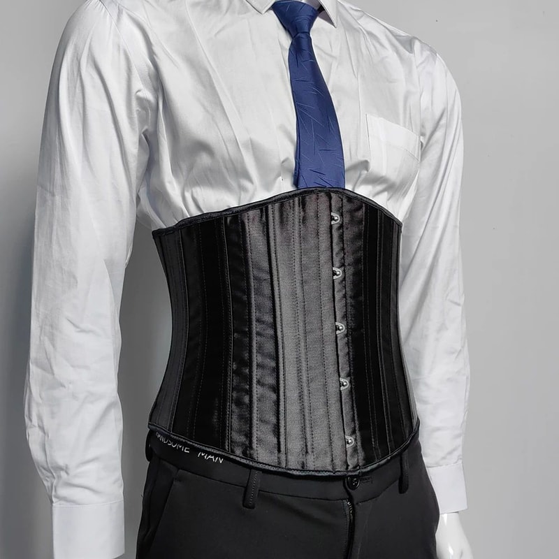 Mens 26 Steel Boned Corset Waist Trainer LaceUp Medieval Vintage Abdomen Control Waist Slimmer Wit 0