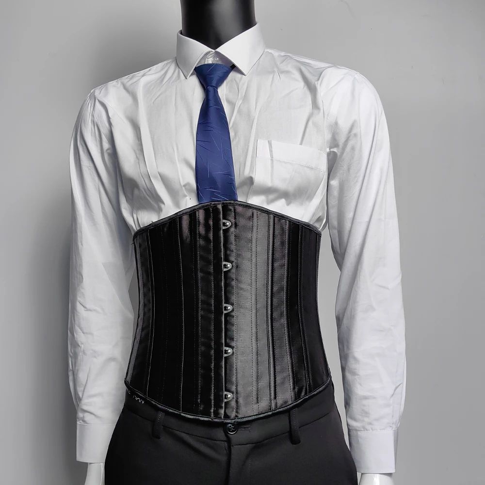 Mens 26 Steel Boned Corset Waist Trainer LaceUp Medieval Vintage Abdomen Control Waist Slimmer Wit 1