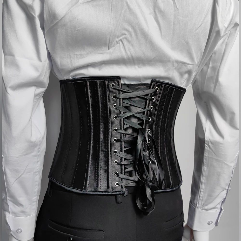 Mens 26 Steel Boned Corset Waist Trainer LaceUp Medieval Vintage Abdomen Control Waist Slimmer Wit 3