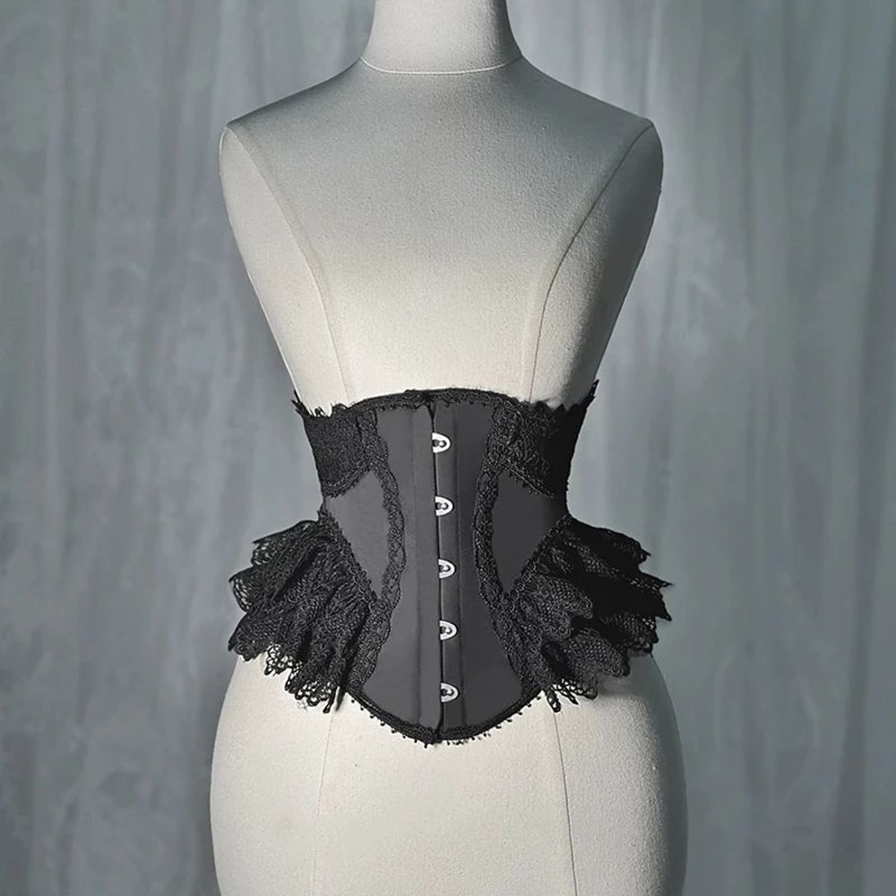 Womens Fancy Underbust Lace Corset Bustier Gold Boned LaceUp Waist Trainer Vintage Lolita Bodice F 7