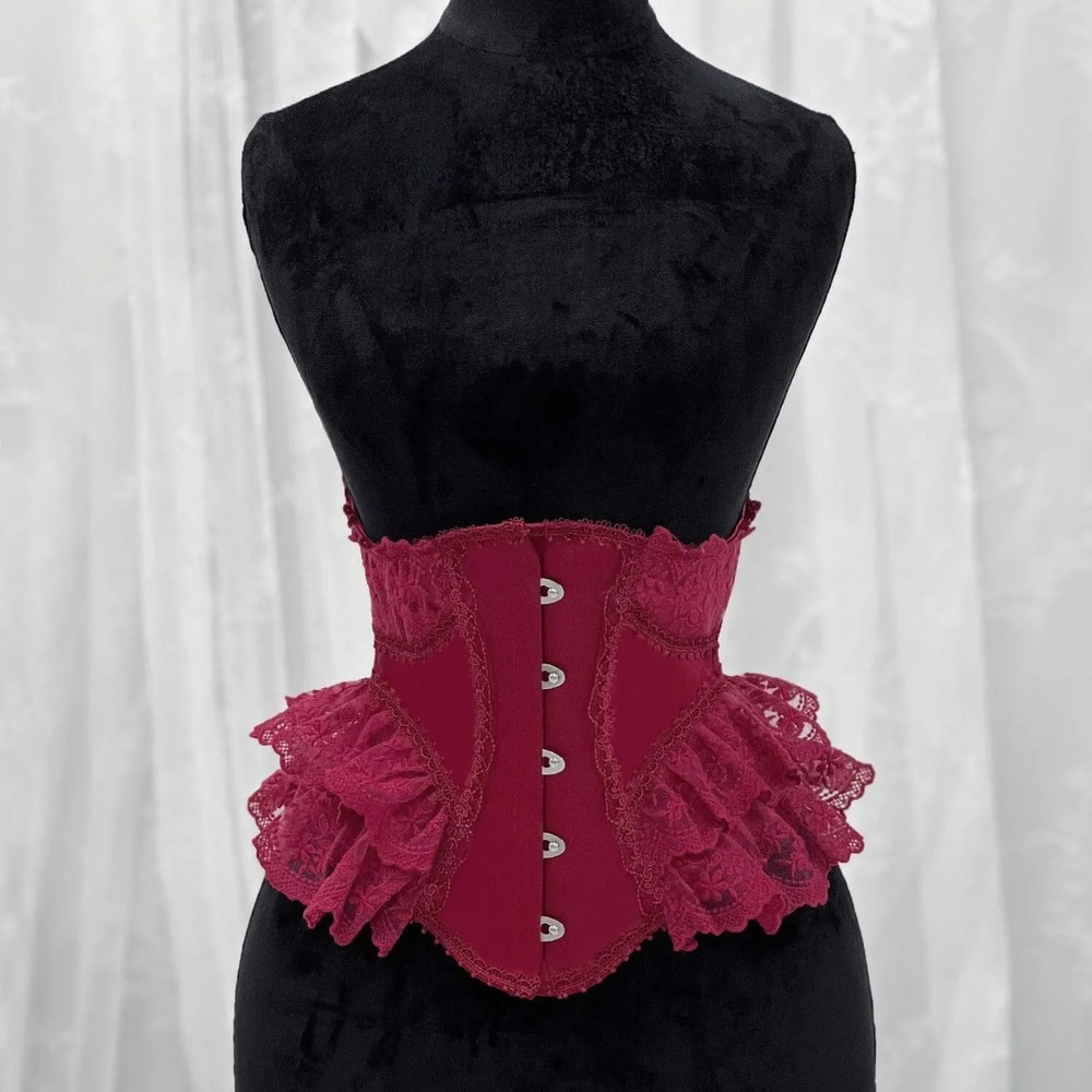 Womens Fancy Underbust Lace Corset Bustier Gold Boned LaceUp Waist Trainer Vintage Lolita Bodice F 8