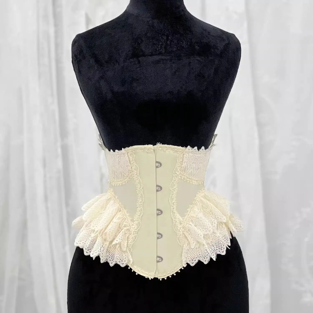 Womens Fancy Underbust Lace Corset Bustier Gold Boned LaceUp Waist Trainer Vintage Lolita Bodice F 9