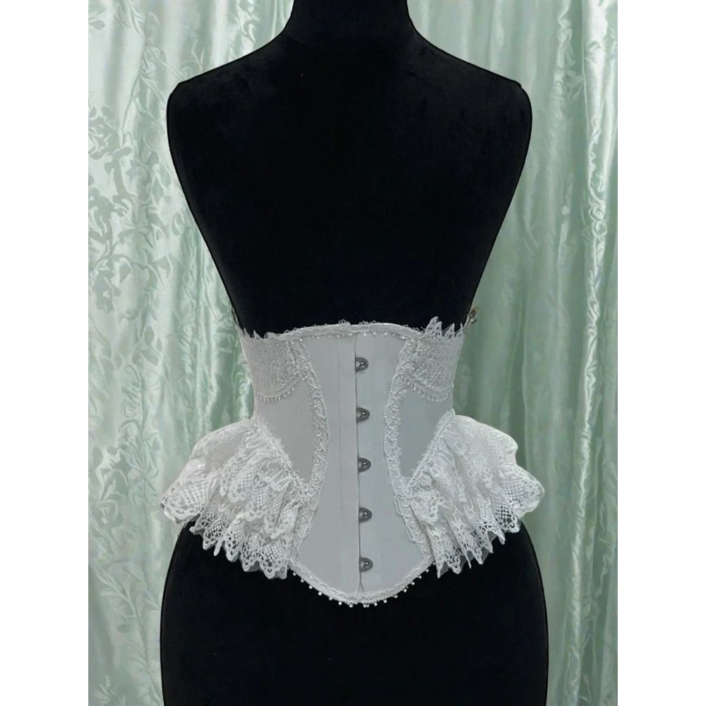 Womens Fancy Underbust Lace Corset Bustier Gold Boned LaceUp Waist Trainer Vintage Lolita Bodice F 10