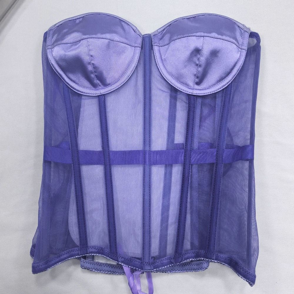 Womens Sexy Mesh Overbust Corset Transparent LaceUp Bustier With Cups Boned Shaping Wedding Waist 2