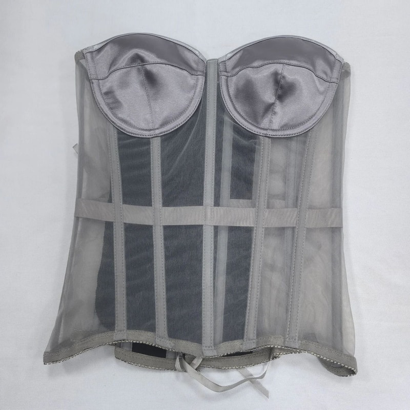 Womens Sexy Mesh Overbust Corset Transparent LaceUp Bustier With Cups Boned Shaping Wedding Waist 3