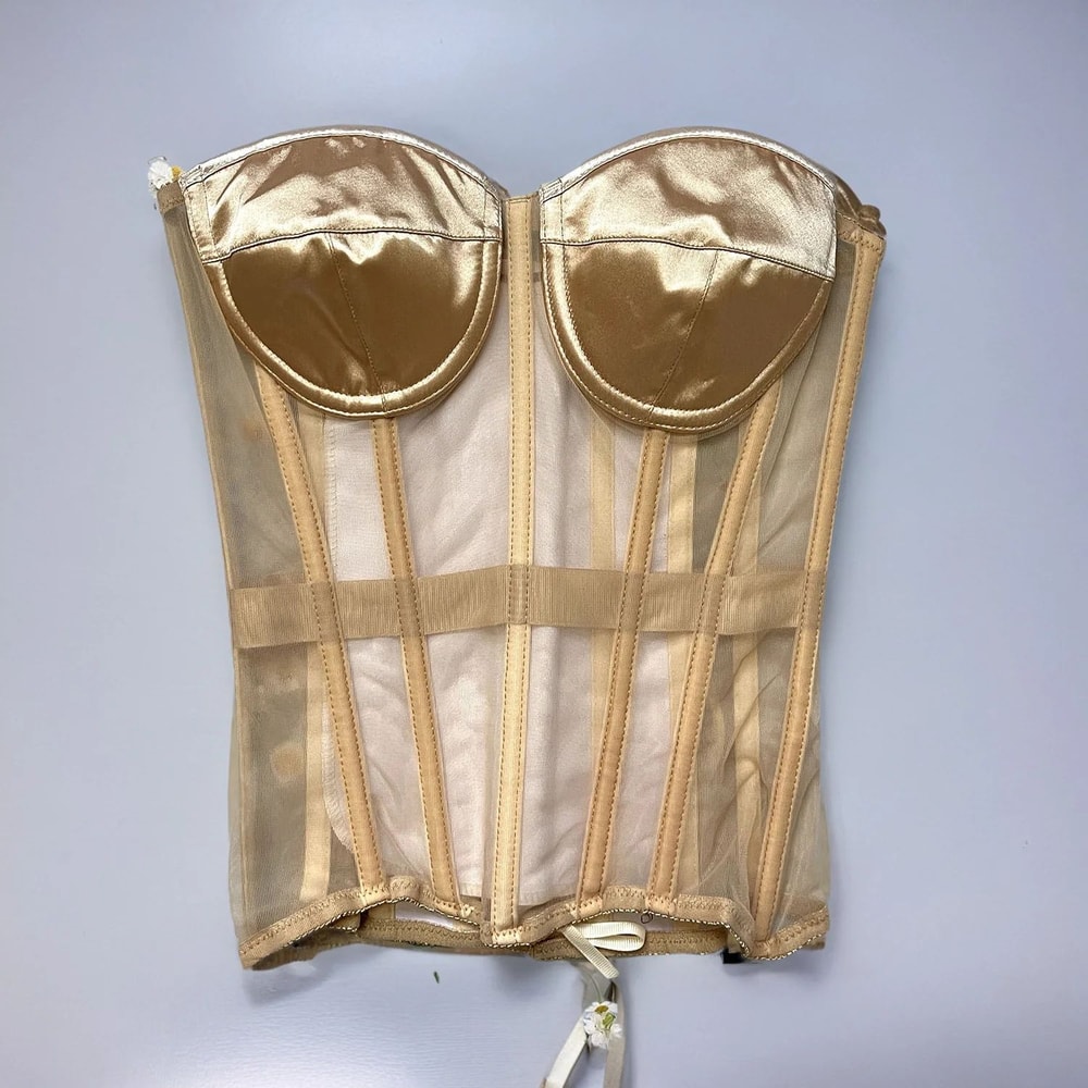 Womens Sexy Mesh Overbust Corset Transparent LaceUp Bustier With Cups Boned Shaping Wedding Waist 6