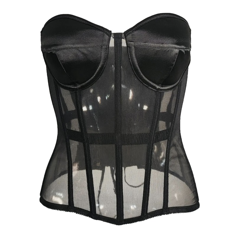 Womens Sexy Mesh Overbust Corset Transparent LaceUp Bustier With Cups Boned Shaping Wedding Waist 7