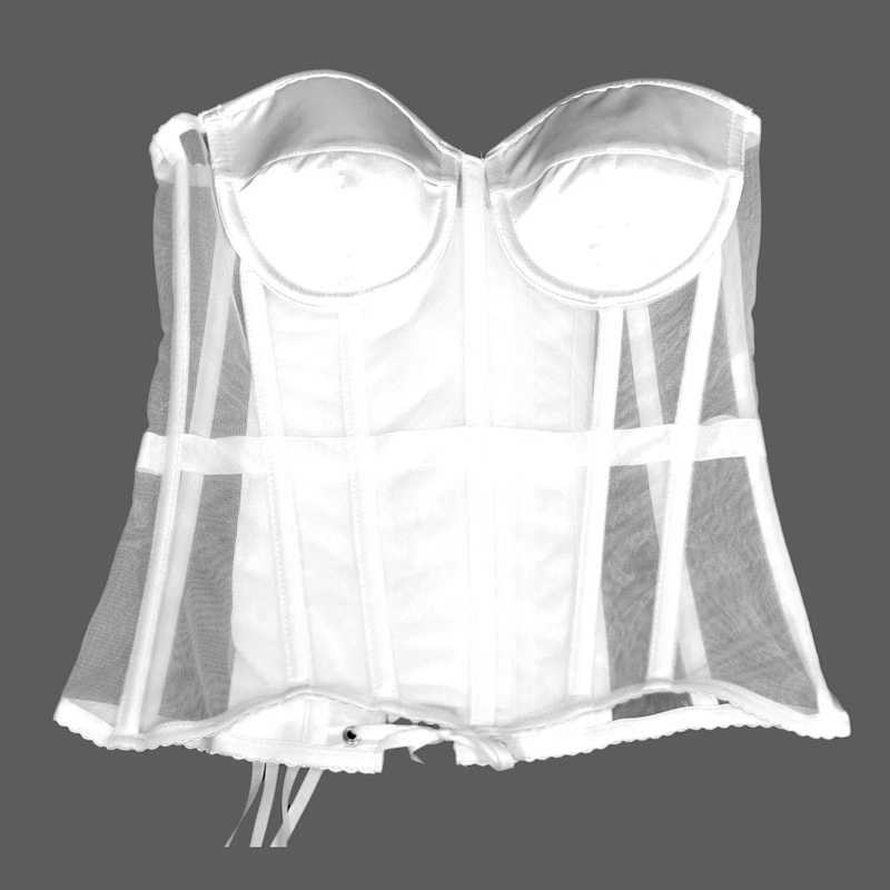 Womens Sexy Mesh Overbust Corset Transparent LaceUp Bustier With Cups Boned Shaping Wedding Waist 12