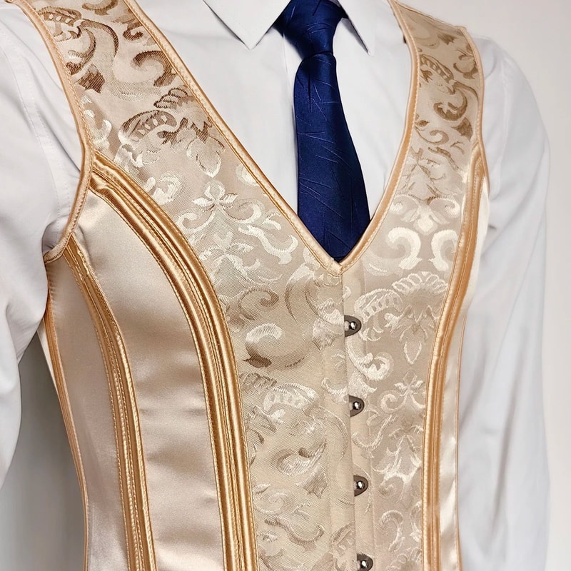 Mens Corset Vest Waistcoat Beige Floral Boned LaceUp Waist Trainer Tight Formal Dress Vest For Wed 2
