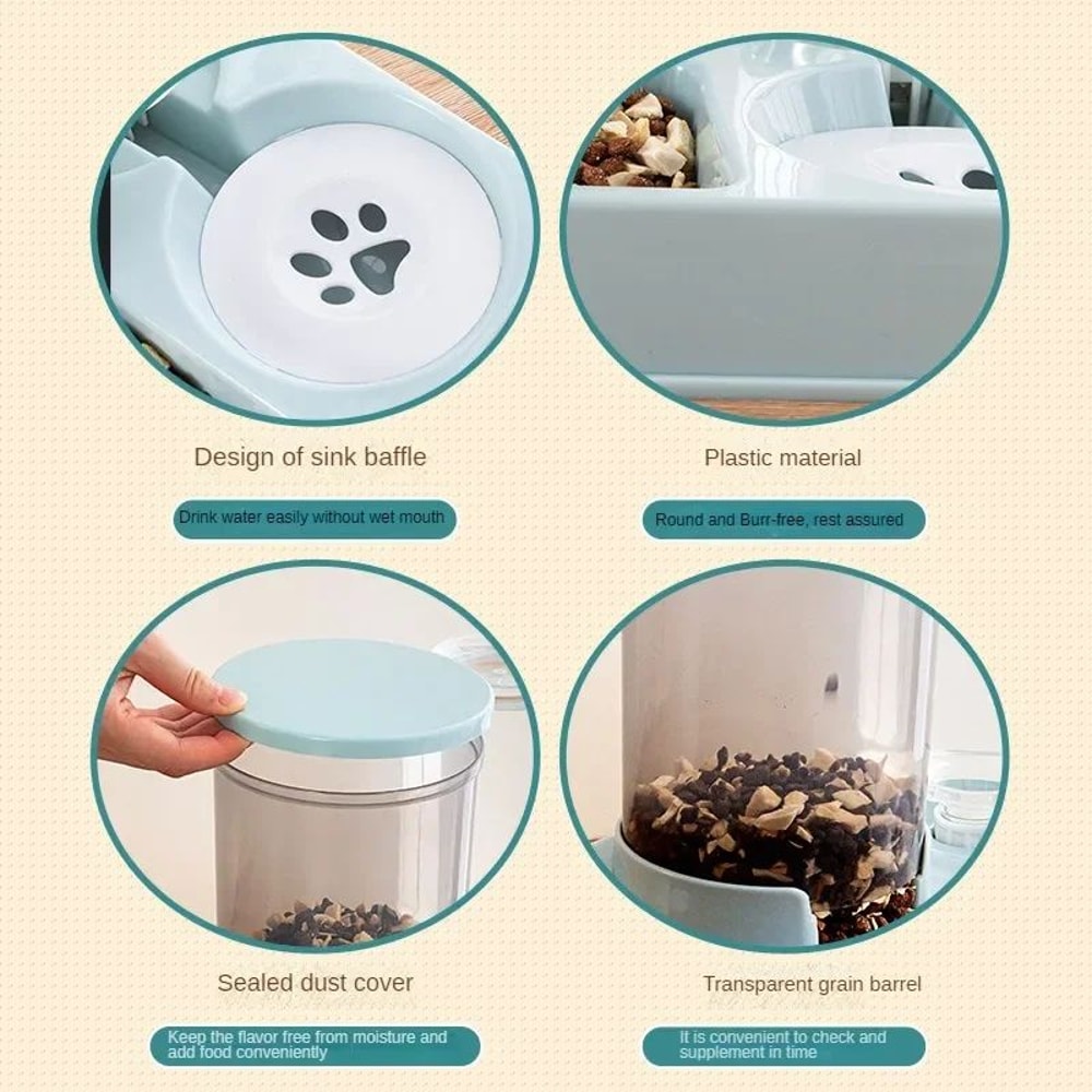 2in1 Automatic Cat Feeder Water Dispenser Set Tilted Gravity Food Feeder And Waterer For Cats Sma 4