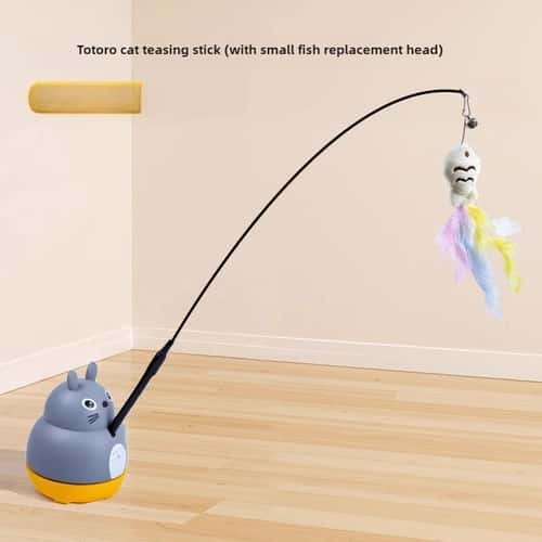 Cat Teaser Wand Stick with Feather – Steel Wire Long Pole Fishing Toy for Kittens and Cats Rotating Interactive