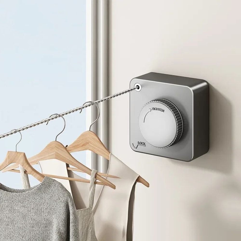 Indoor Retractable Clothesline Invisible Wall Mounted NonSagging Laundry Drying Line Hanger Rope 1