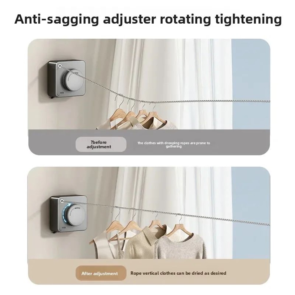 Indoor Retractable Clothesline Invisible Wall Mounted NonSagging Laundry Drying Line Hanger Rope 3