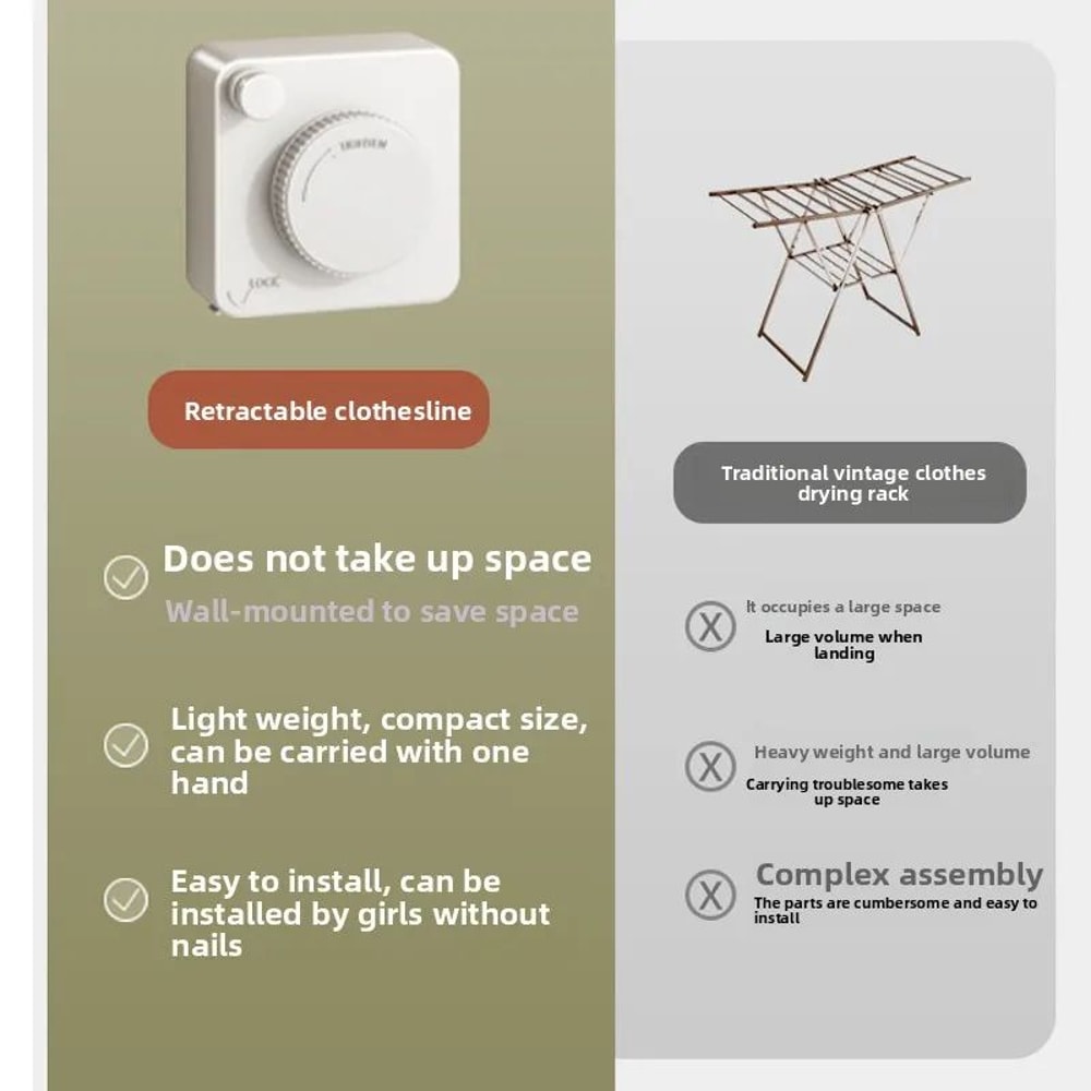 Indoor Retractable Clothesline Invisible Wall Mounted NonSagging Laundry Drying Line Hanger Rope 5