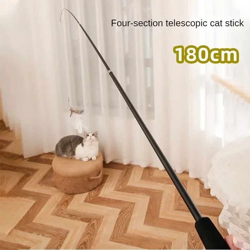 709 In Telescopic Feather Wand Cat Toy Carbon Fiber ExtraLong Teaser Stick For Interactive Play Sc 0