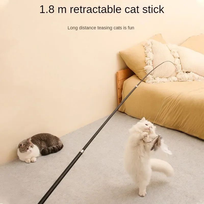 709 In Telescopic Feather Wand Cat Toy Carbon Fiber ExtraLong Teaser Stick For Interactive Play Sc 1