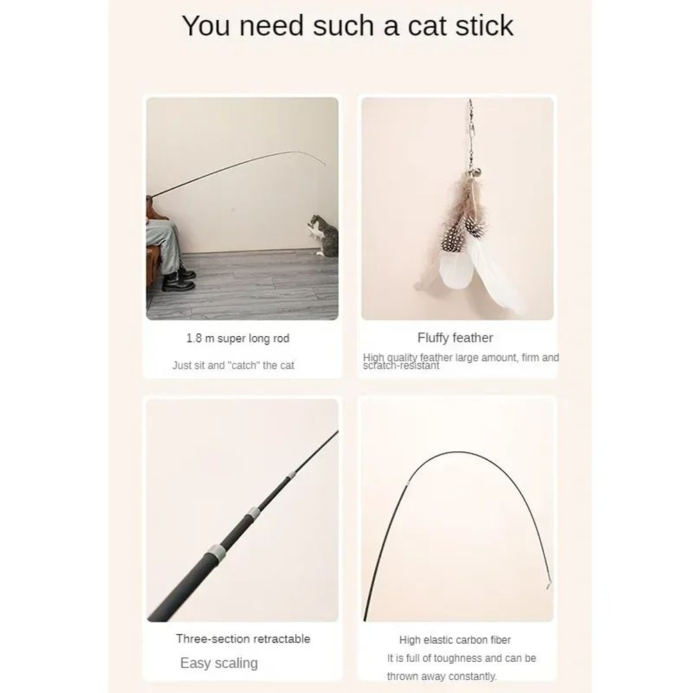 709 In Telescopic Feather Wand Cat Toy Carbon Fiber ExtraLong Teaser Stick For Interactive Play Sc 2