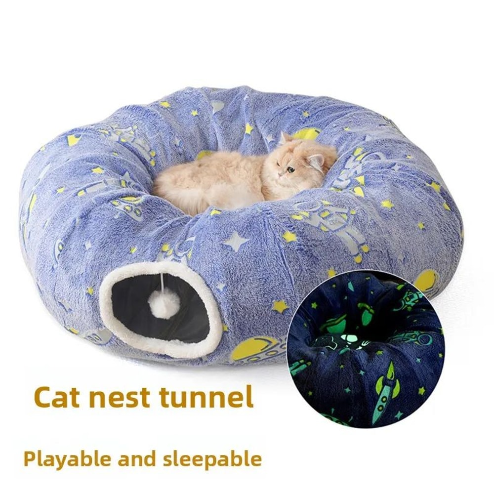 Foldable Cat Tunnel Bed With Peekaboo Cave Washable Winter Playhouse With 4 Entry Points For Kitte 0