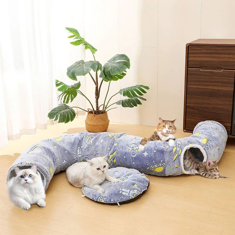 Foldable Cat Tunnel Bed With Peekaboo Cave Washable Winter Playhouse With 4 Entry Points For Kitte 1