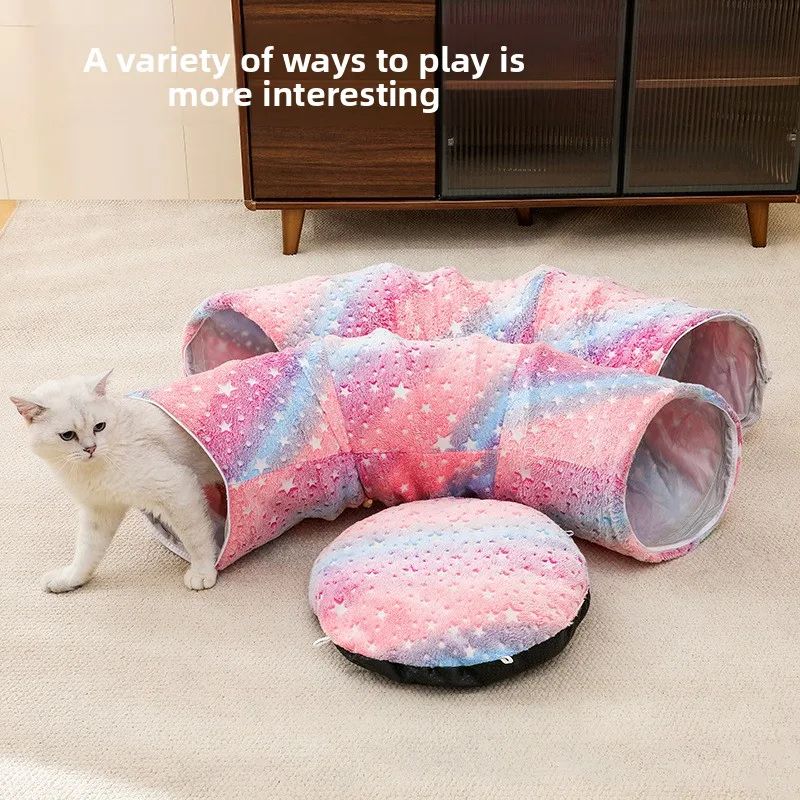 Foldable Cat Tunnel Bed With Peekaboo Cave Washable Winter Playhouse With 4 Entry Points For Kitte 3