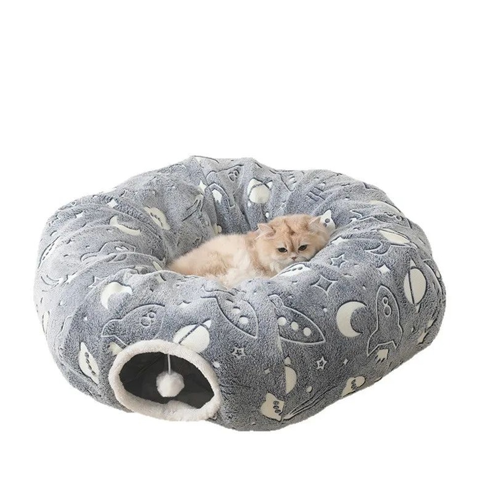 Foldable Cat Tunnel Bed With Peekaboo Cave Washable Winter Playhouse With 4 Entry Points For Kitte 7