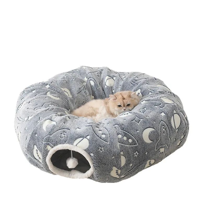 Foldable Cat Tunnel Bed With Peekaboo Cave Washable Winter Playhouse With 4 Entry Points For Kitte 7