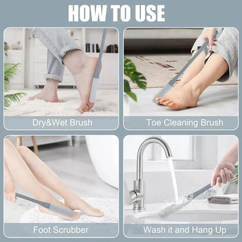 Long Handle Toe Cleaning Brush Silicone Foot Scrubber For Shower BetweenToes Cleaner For Seniors A 5