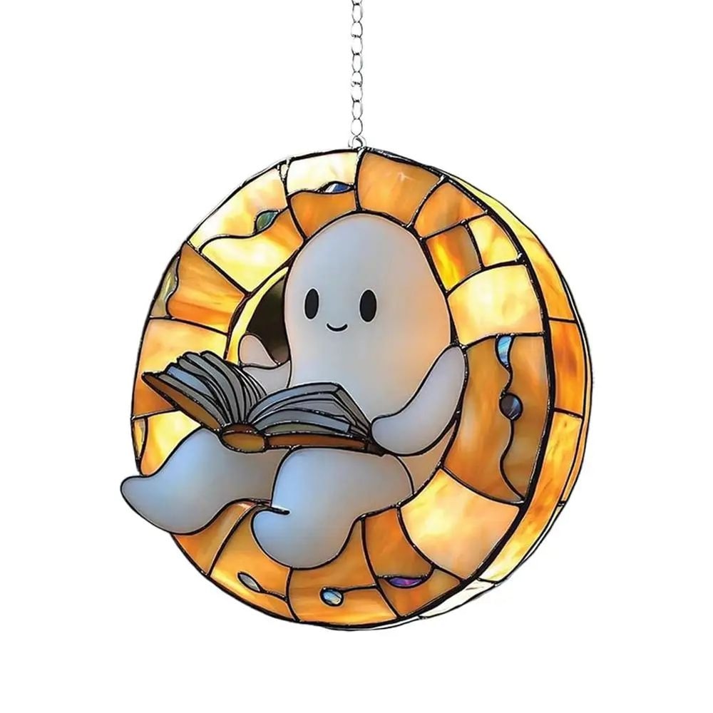 Ghost Bathtub Halloween Suncatcher Cute Spooky Acrylic Window Hanging Ornament Reading Book Design 8