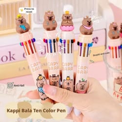 10-in-1 capybara multicolor ballpoint pen – retractable 0.7mm color ink school pen for kids & teens