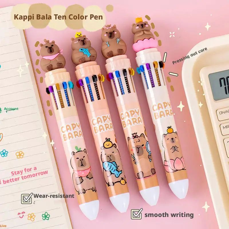 10in1 Capybara Multicolor Ballpoint Pen Retractable 07mm Color Ink School Pen For Kids Teens 1