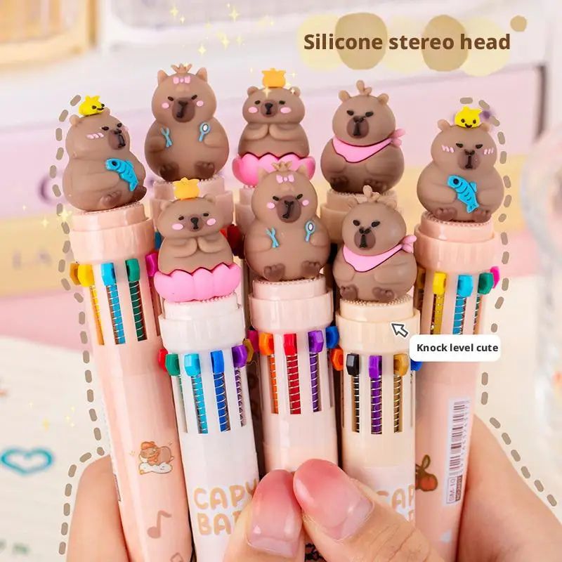 10in1 Capybara Multicolor Ballpoint Pen Retractable 07mm Color Ink School Pen For Kids Teens 2