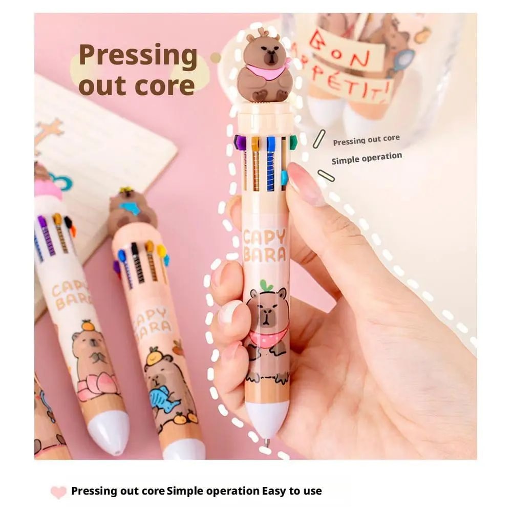 10in1 Capybara Multicolor Ballpoint Pen Retractable 07mm Color Ink School Pen For Kids Teens 3
