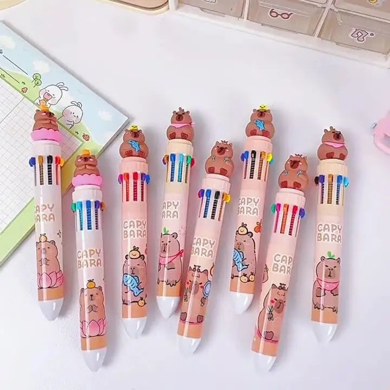 10in1 Capybara Multicolor Ballpoint Pen Retractable 07mm Color Ink School Pen For Kids Teens 5