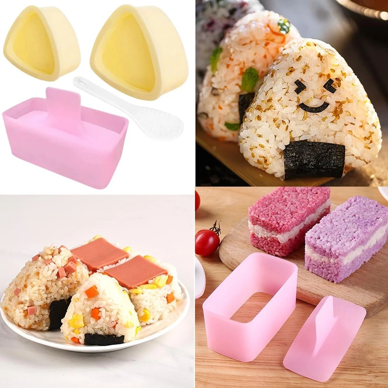 3 Pcs Onigiri Rice Ball Mold Set Triangle Sushi Musubi Press Maker For Bento Lunches 1
