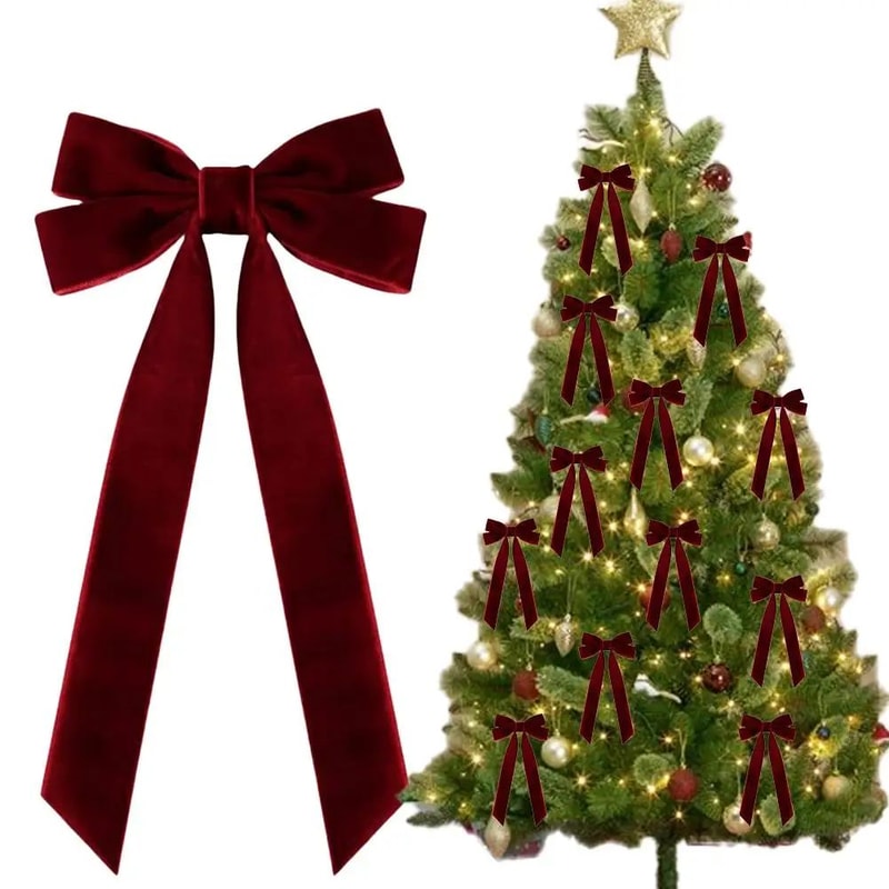 12 Pcs Pink Velvet Christmas Tree Bows Large Rustic Ribbon Ornaments For Tree Wreaths And Garland 1