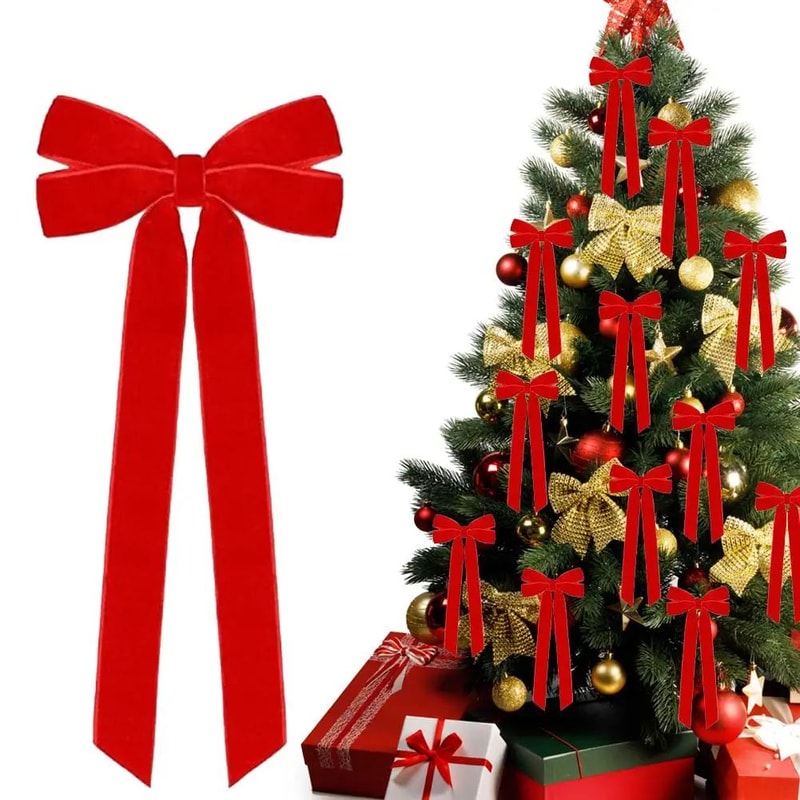 12 Pcs Pink Velvet Christmas Tree Bows Large Rustic Ribbon Ornaments For Tree Wreaths And Garland 2