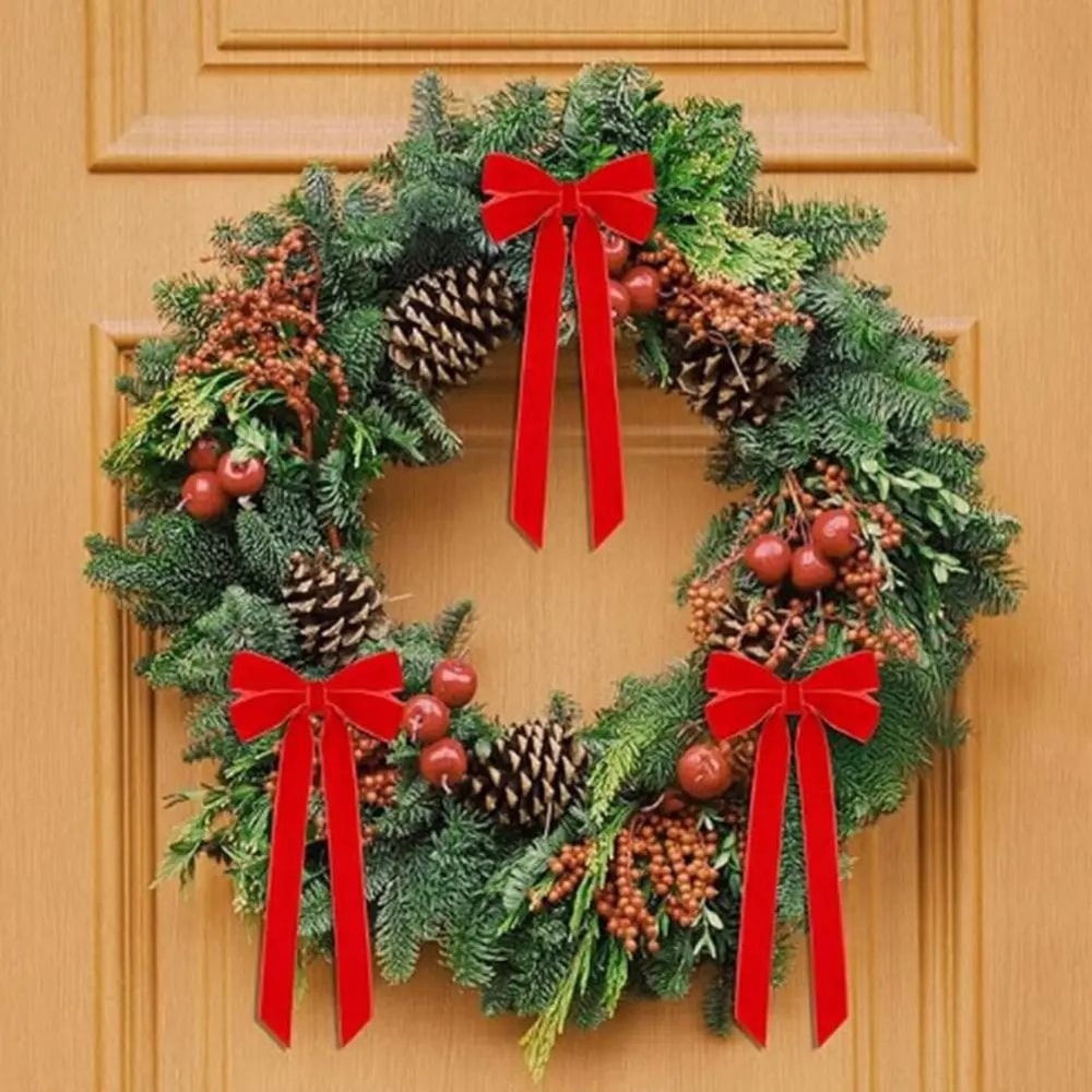 12 Pcs Pink Velvet Christmas Tree Bows Large Rustic Ribbon Ornaments For Tree Wreaths And Garland 3