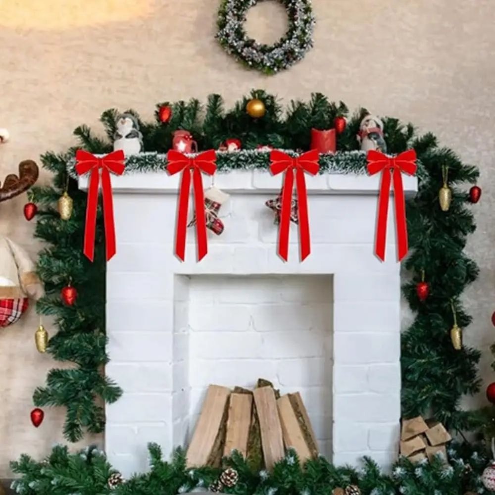 12 Pcs Pink Velvet Christmas Tree Bows Large Rustic Ribbon Ornaments For Tree Wreaths And Garland 4