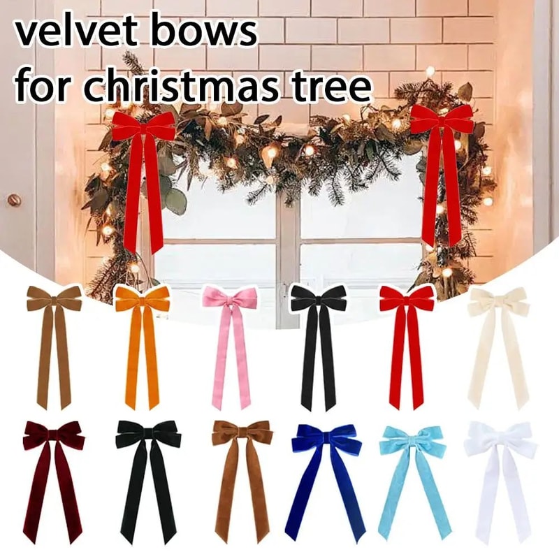 12 Pcs Pink Velvet Christmas Tree Bows Large Rustic Ribbon Ornaments For Tree Wreaths And Garland 5