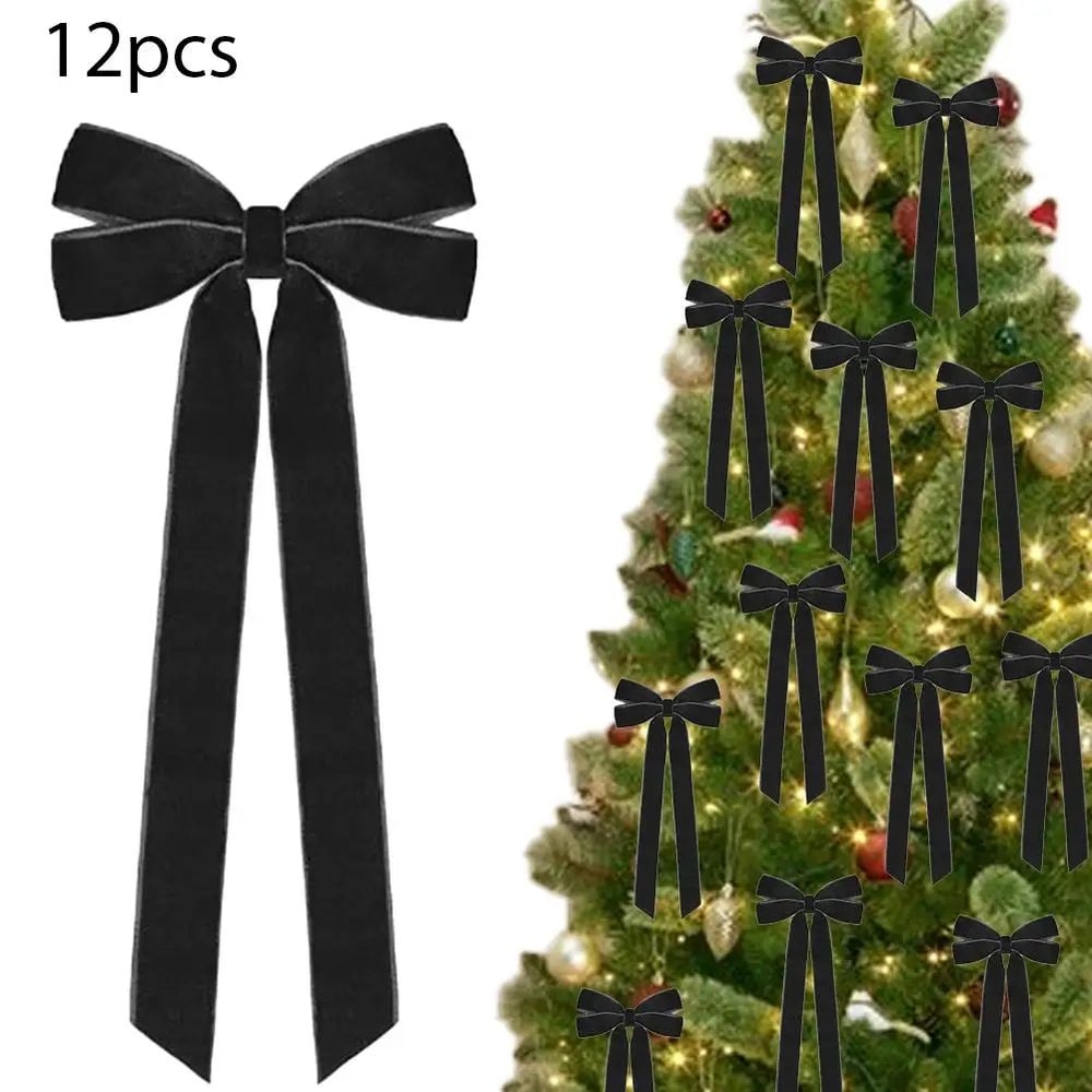 12 Pcs Pink Velvet Christmas Tree Bows Large Rustic Ribbon Ornaments For Tree Wreaths And Garland 7